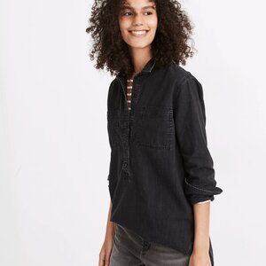 Madewell Denim Popover Tunic Shirt Top in Black Wash 100% Cotton (M)